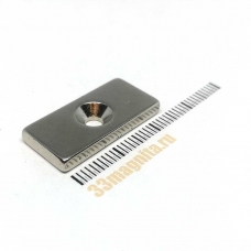 Неодимовый магнит призма 25х12х3 мм с зенковкой 3.5/7 мм
