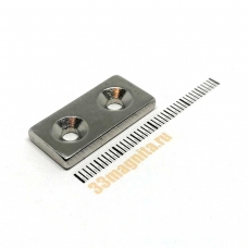 Неодимовый магнит призма 25х12х3 мм с двумя зенковками 3.5/7 мм